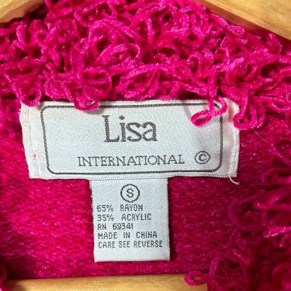 Lisa International Zip Sweater Womens Pink Black Diamond Chenille Frilly 90s Y2K - Picture 7 of 7